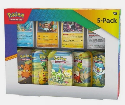 Pokemon TCG Scarlet & Violet Paldea Friends 5 Mini Tins Set + 4 Promo Cards Box